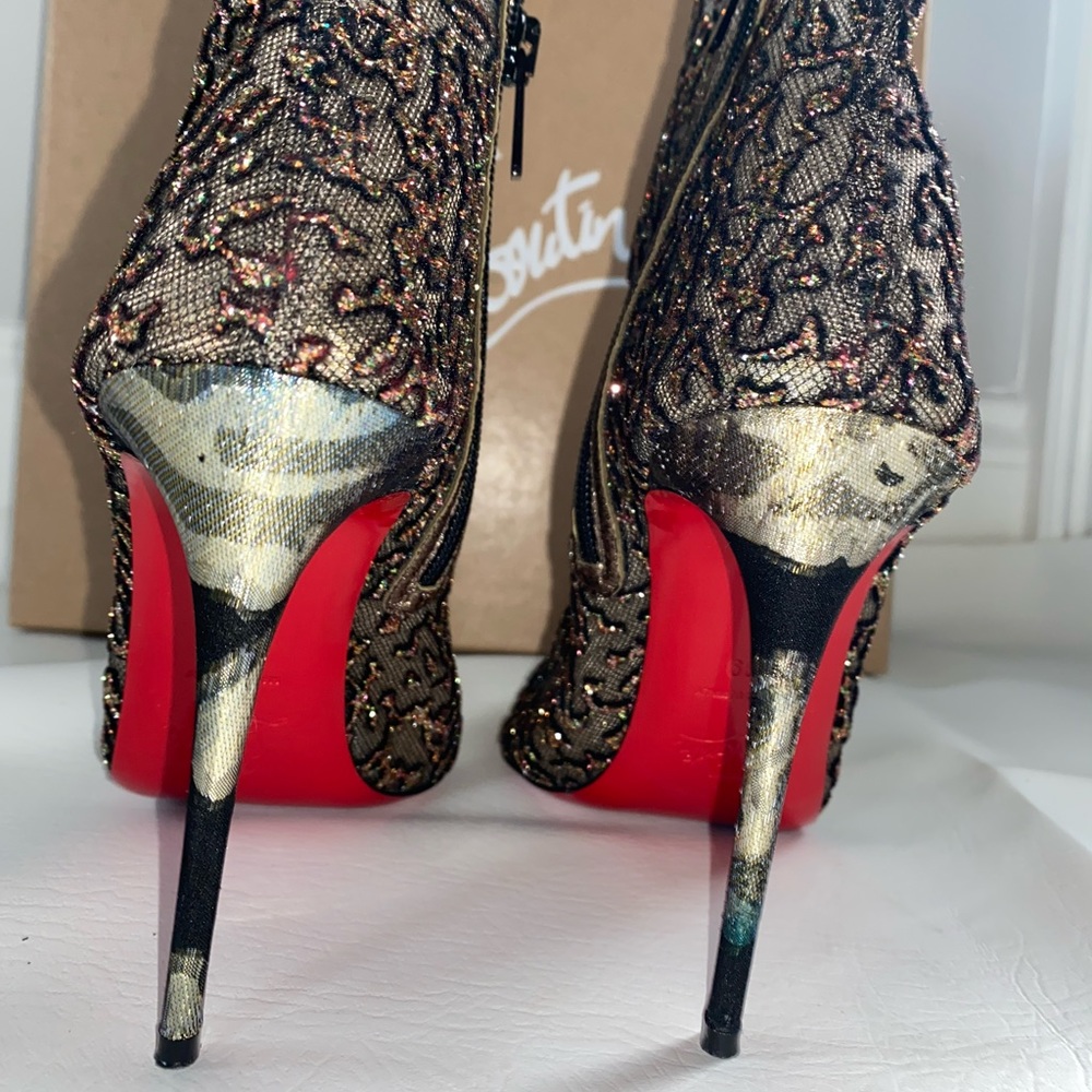 Christian Louboutin Black and Gold Lace Embellished Ankle Booties - Picture 3 of 4